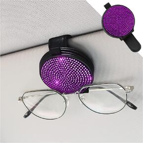 Blilo Bling Sunglass Holder for Car Sun Visor, Crystal Rhinestones Eyeglass Hanger, Magnetic Leather Glasses Holder Mount with Ticket Card Clip Interior Auto Accessories for Women Girl (Black)