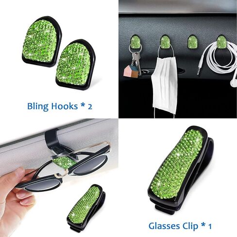 ToBeQueen Bling Car Accessories Set for Women Girl, Bling Head Rest Collars Rings,Bling Dual USB Car Charger,Bling Car Hook Backseat,Bling Cup Holder,Bling Tire Valve Stem Caps,Car Bling Rings(White) in Kuwait