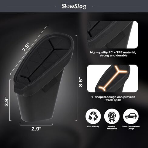 سلة مهملات تيسلا البطيئة، علبة قمامة تيسلا موديل 3، سلة مهملات السيارة مع غطاء منظم صندوق تخزين للباب الجانبي (الباب الأمامي الأيسر) ملحقات تيسلا 3، أسود in Kuwait