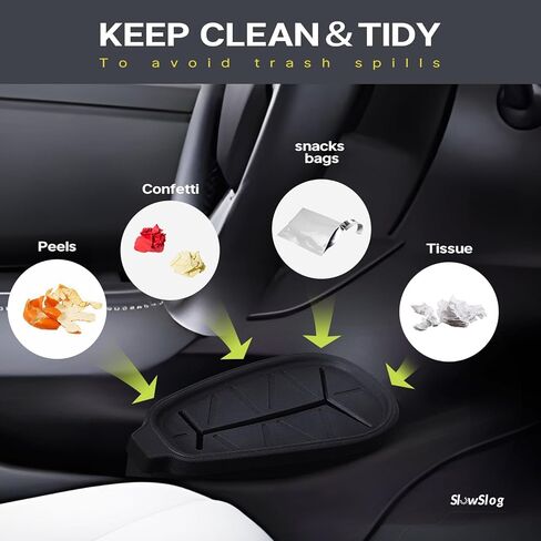 سلة مهملات تيسلا البطيئة، علبة قمامة تيسلا موديل 3، سلة مهملات السيارة مع غطاء منظم صندوق تخزين للباب الجانبي (الباب الأمامي الأيسر) ملحقات تيسلا 3، أسود in Kuwait