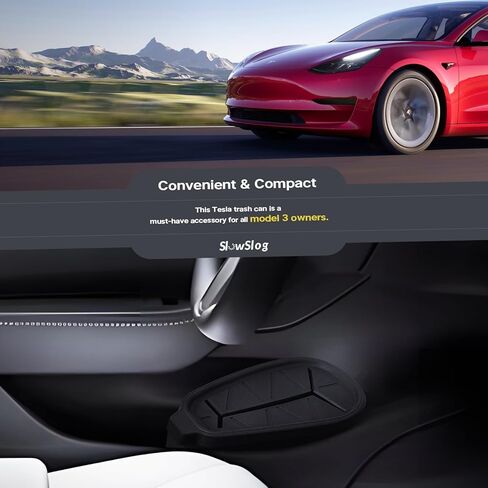 سلة مهملات تيسلا البطيئة، علبة قمامة تيسلا موديل 3، سلة مهملات السيارة مع غطاء منظم صندوق تخزين للباب الجانبي (الباب الأمامي الأيسر) ملحقات تيسلا 3، أسود in Kuwait