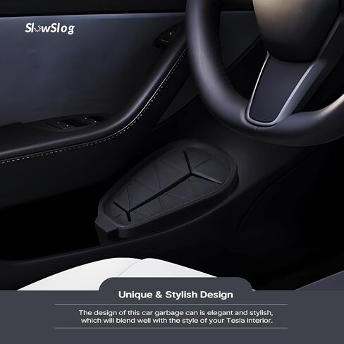 سلة مهملات تيسلا البطيئة، علبة قمامة تيسلا موديل 3، سلة مهملات السيارة مع غطاء منظم صندوق تخزين للباب الجانبي (الباب الأمامي الأيسر) ملحقات تيسلا 3، أسود in Kuwait