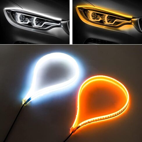 ينجيا شريط اضاءة LED ثنائي اللون 45 سم من قطعتين دي ار ال واشارة الانعطاف، شريط اضاءة LED كهرماني ابيض للسيارة، مصابيح تشغيل نهارية مرنة مقاومة للماء in Kuwait