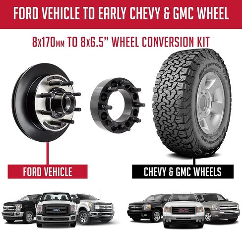 Wheel Accessories Parts 2 Pc Hub Centric Wheel Spacers 8 on 170mm to 8 on 6.50 2.00 Thick 14mm 1.50 Thread Stud 124.9mm Hub Fits Adapts 2001-10 Silverado Sierra 2500 3500 Wheels to 2003+ F250 F350 in Saudi Arabia