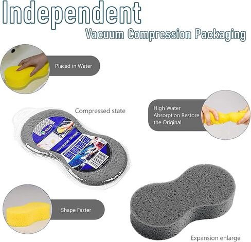 NGHEY Pack-5 إسفنجة سميكة لغسيل السيارات، إسفنجة مسح السيارة بالشمع عالية الكثافة، مجموعة أدوات تنظيف إسفنجية ماصة صديقة للبيئة للأطباق والبلاط والدراجة والمطبخ والقارب والتنظيف المنزلي (رمادي) in Kuwait