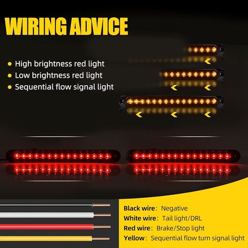 keing 2 حزمة 10 "30 led مقطورة ضوء الذيل 3rd الفرامل وقف متسلسل بدوره أضواء الإشارة الجمعية الأحمر والعنبر مقاوم للماء الخلفية صانع شريط معرف ل 12 فولت مقطورة قارب شاحنة rv، ضمان 5 سنوات in Kuwait