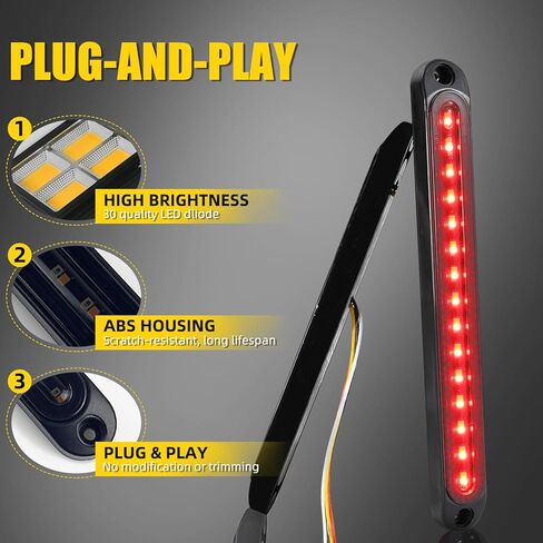 keing 2 حزمة 10 "30 led مقطورة ضوء الذيل 3rd الفرامل وقف متسلسل بدوره أضواء الإشارة الجمعية الأحمر والعنبر مقاوم للماء الخلفية صانع شريط معرف ل 12 فولت مقطورة قارب شاحنة rv، ضمان 5 سنوات in Kuwait