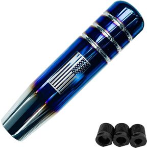 Gear Stick Shifter Knobs, 5" Aluminum Alloy Weighted Car Gear Lever Handle, American Flag Design Automatic Shift Knob Fits Most Automatic Manual Transmission Vehicle (Blue)