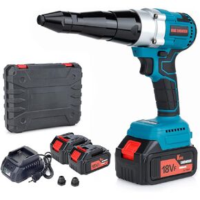 مسدس برشام لاسلكي محمول 18 فولت ليثيوم ايون كهربائي اوتوماتيكي عديم المسفرات لبراغي 1/8 انش 5/32 انش 3/16 انش مع عبوتين بطارية 5.0Ah in Kuwait