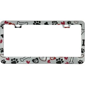 Animal Print Collage License Plate Frame Cover, Matte White Powder Coated Stainless Steel, Animal Print Auto Car Tag Frame with 2 Holes & Free Screws in Saudi Arabia