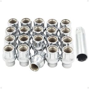 Wheel Accessories Parts 24 Pcs 14mm 1.50 Thread ET Bulge Acorn (Extra Thread for Spacer) 1.36" Long Spline Lug Nuts Chrome Truck Spline Fits Chevy Silverado 1500 2016+ Ford F 150 2019+ Ram 1500 in Kuwait
