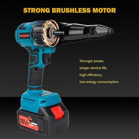 مسدس برشام لاسلكي محمول 18 فولت ليثيوم ايون كهربائي اوتوماتيكي عديم المسفرات لبراغي 1/8 انش 5/32 انش 3/16 انش مع عبوتين بطارية 5.0Ah in Kuwait