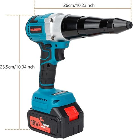 مسدس برشام لاسلكي محمول 18 فولت ليثيوم ايون كهربائي اوتوماتيكي عديم المسفرات لبراغي 1/8 انش 5/32 انش 3/16 انش مع عبوتين بطارية 5.0Ah in Kuwait