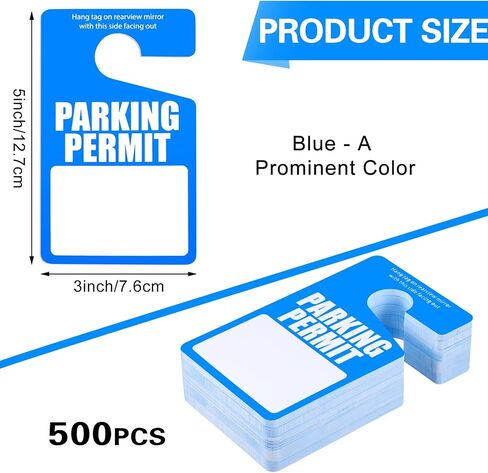 500 Pcs Parking Permit Hang Tags Bulk, Temporary Parking Passes Parking Placards Plastic Blank PVC 3 x 5 Inch for Car Rear View Mirror Windshield Vehicle Parking Management (Blue) in Kuwait