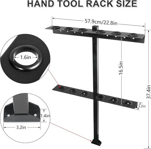Fumingpal Shovel Holder for Truck, Hand Tool Rack with 6 Tool Holes for Open Style Trailers, Yard Tool Organizer for Garage with Rubber Grommets and Mounting Hardware Fit for Shovels, Rakes, Hoes in Kuwait