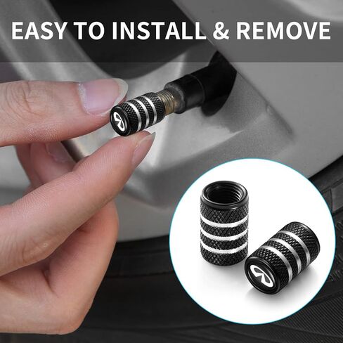 SunteeLong 4 Pcs Black Metal Car Wheel Tire Valve Stem Cover Auto Valve Stem Caps Suitable for Infiniti QX50 Q50 Q70 Q70L Q60 QX30 QX60 QX80 Styling Decoration Accessories in Saudi Arabia