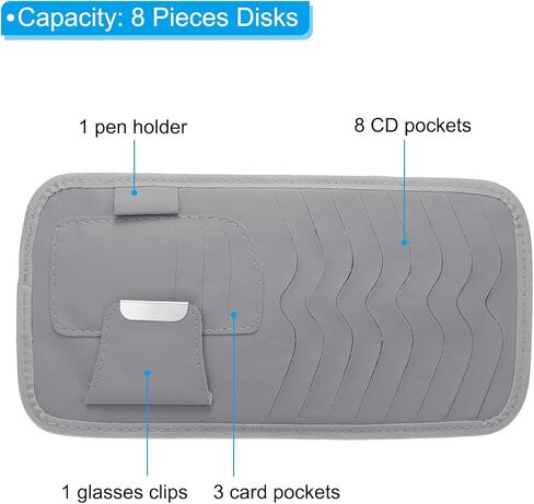 حاملات أقراص CD من PATIKIL، قطعتان من جلد البولي يوريثان، إجمالي سعة 16 قرصًا، منظم فواصل تخزين وجيب مع حزام لمجموعة أقنعة السيارة، أسود in Kuwait