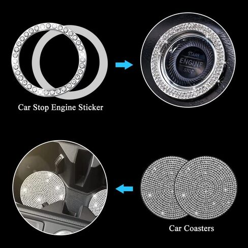 Aiuuee Diamond Car License Plate Frames Set, 2 Pcs Sparkly Rhinestone Stainless Steel License Plate Cover Frames with Coaster, Valve Caps, More Bling Car Accessories for Women in Wonderful Gift Box in Kuwait