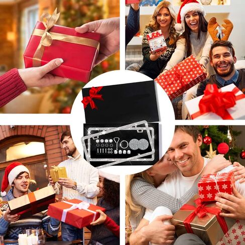 Aiuuee Diamond Car License Plate Frames Set, 2 Pcs Sparkly Rhinestone Stainless Steel License Plate Cover Frames with Coaster, Valve Caps, More Bling Car Accessories for Women in Wonderful Gift Box in Kuwait