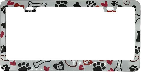 Animal Print Collage License Plate Frame Cover, Matte White Powder Coated Stainless Steel, Animal Print Auto Car Tag Frame with 2 Holes & Free Screws in Kuwait