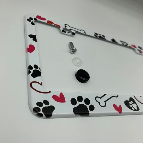 Animal Print Collage License Plate Frame Cover, Matte White Powder Coated Stainless Steel, Animal Print Auto Car Tag Frame with 2 Holes & Free Screws in Kuwait
