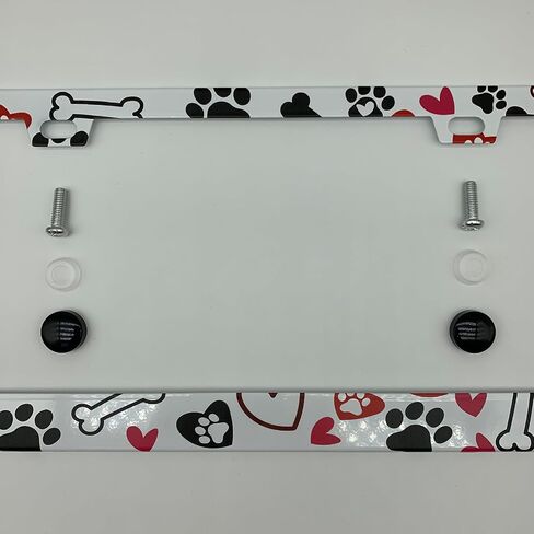 Animal Print Collage License Plate Frame Cover, Matte White Powder Coated Stainless Steel, Animal Print Auto Car Tag Frame with 2 Holes & Free Screws in Kuwait
