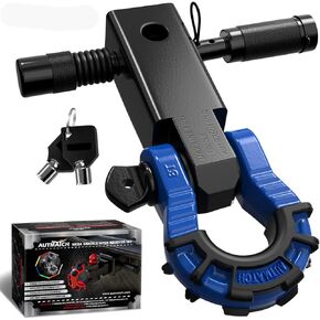 AUTMATCH Shackle Hitch Receiver 2 Inch with 3/4" Mega D Ring Shackle and 5/8" Trailer Hitch Lock Pin, 68,000 Lbs Break Strength Heavy Duty Receiver Kit for Vehicle Recovery, Black