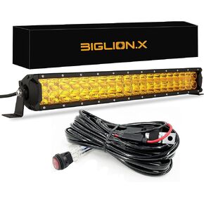 BIGLION.X 22 بوصة شريط إضاءة LED كهرماني 200 وات مجموعة ضوء فيضان بقعة صفراء للطرق الوعرة شريط إضاءة للعمل مع حزام أسلاك مقاوم للماء IP68 12V 24V لشاحنة بيك اب SUV ATV in Kuwait