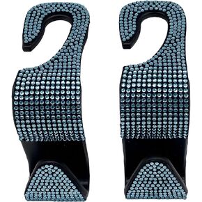 خطافات مسند رأس مقعد السيارة من QesTe، خطاف تخزين للمقعد الخلفي من الكريستال، خطاف مسند رأس السيارة من حجر الراين لتعليق المحافظ وحقائب اليد وحقائب التسوق والمزيد (قطعتان باللون الأزرق) in Kuwait