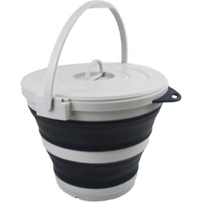 SAMMART 10L (2.64Gallon) Collapsible Fishing Bucket with Locking Lid - Foldable Round Tub - Portable Plastic Water Pail - Space Saving Outdoor Waterpot (Blue) in Saudi Arabia