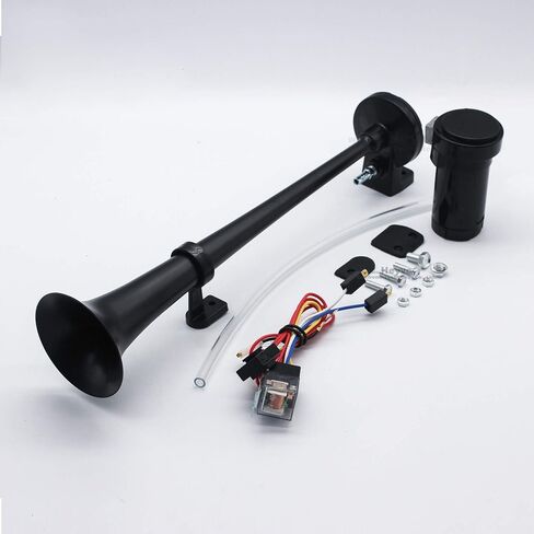 12V 150db air horn, 17 inch chrome-plated zinc single horn truck, air horn with compressor, suitable for any 12V vehicle car truck train ship (BLACK)) in Saudi Arabia