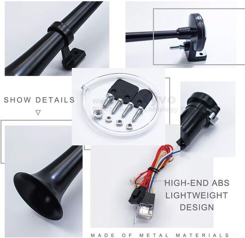 12V 150db air horn, 17 inch chrome-plated zinc single horn truck, air horn with compressor, suitable for any 12V vehicle car truck train ship (BLACK)) in Saudi Arabia