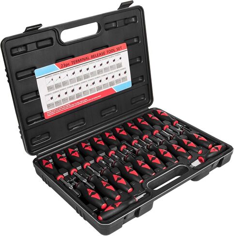 صن لو واي مجموعة ادوات تحرير طرفية عالمية مكونة من 23 قطعة، مجموعة ازالة موصلات الأسلاك الكهربائية وازالة دبوس التجعيد للمركبات الامريكية المحلية والمستوردة in Kuwait