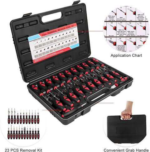 صن لو واي مجموعة ادوات تحرير طرفية عالمية مكونة من 23 قطعة، مجموعة ازالة موصلات الأسلاك الكهربائية وازالة دبوس التجعيد للمركبات الامريكية المحلية والمستوردة in Kuwait