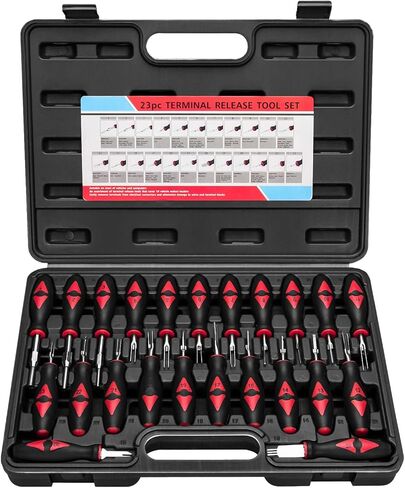 صن لو واي مجموعة ادوات تحرير طرفية عالمية مكونة من 23 قطعة، مجموعة ازالة موصلات الأسلاك الكهربائية وازالة دبوس التجعيد للمركبات الامريكية المحلية والمستوردة in Kuwait