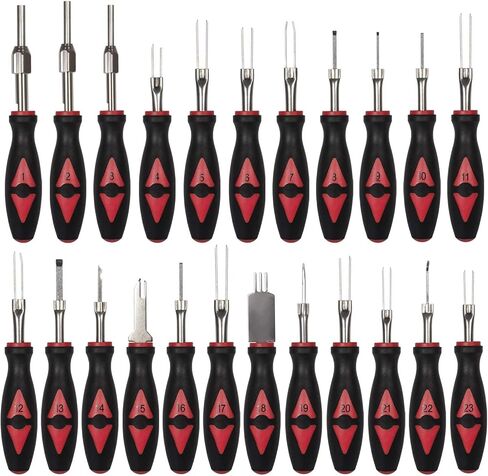 صن لو واي مجموعة ادوات تحرير طرفية عالمية مكونة من 23 قطعة، مجموعة ازالة موصلات الأسلاك الكهربائية وازالة دبوس التجعيد للمركبات الامريكية المحلية والمستوردة in Kuwait