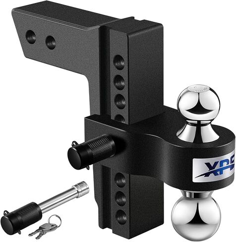 XPE Tow Hitch- Fits 2.5'' Receiver Only, 8'' Drop/Rise Drop, Dual Ball (2'' X 2-5/16''), Adjustable Aluminum Trailer Hitch for Heavy Duty Truck -18,500 Gtw with Trailer Locks, Black, X-322508 in Kuwait