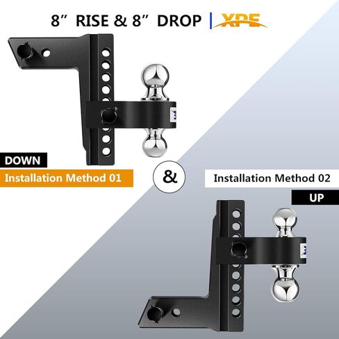 XPE Tow Hitch- Fits 2.5'' Receiver Only, 8'' Drop/Rise Drop, Dual Ball (2'' X 2-5/16''), Adjustable Aluminum Trailer Hitch for Heavy Duty Truck -18,500 Gtw with Trailer Locks, Black, X-322508 in Kuwait