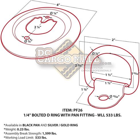 DC Cargo Mall 4 D-Ring Tie-Downs with Plastic Pan Fittings, Anchor Trailer Cargo Load with Floor Flush Surface Mount D-Rings; Safe Tie-Down Working Limit 533 pounds in Saudi Arabia