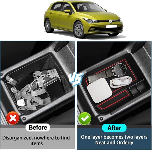 RUIYA for Golf GTI منظم وحدة التحكم المركزية 2020-2023 VW Golf GTI MK8 ملحقات Golf MK8 مسند الذراع وحدة التحكم المركزية مادة ABS صينية وحدة التحكم الوسطى المتوافقة مع 2020 2021 2022 2023 VW Golf GTI MK8 in Saudi Arabia