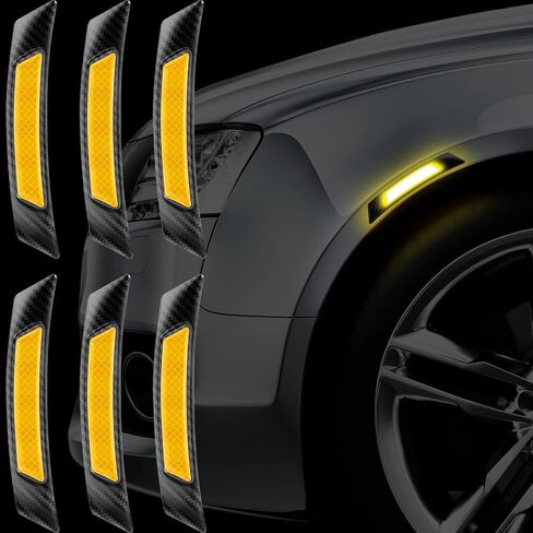 Datanly 6 Pcs Car Reflective Trim Carbon Fiber Side Marker Stickers Exterior Pickup Truck Accessories Car Wheel Door Reflector Guard for Side Bumper Fenders Truck SUV, Black and Yellow in Saudi Arabia