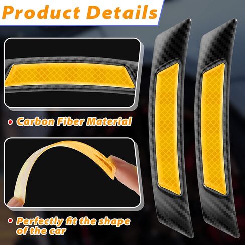 Datanly 6 Pcs Car Reflective Trim Carbon Fiber Side Marker Stickers Exterior Pickup Truck Accessories Car Wheel Door Reflector Guard for Side Bumper Fenders Truck SUV, Black and Yellow in Saudi Arabia