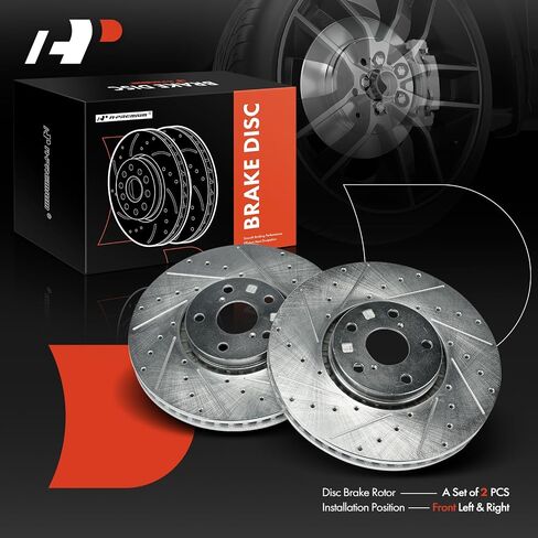 A-Premium 13.15 inch (334mm) Front Drilled and Slotted Disc Brake Rotors Compatible with Select Lexus Models - IS200t 2016-2017, IS250 2014-2015, IS300, IS350, GS350, GS430, GS450h, GS460, 2-PC Set in Saudi Arabia