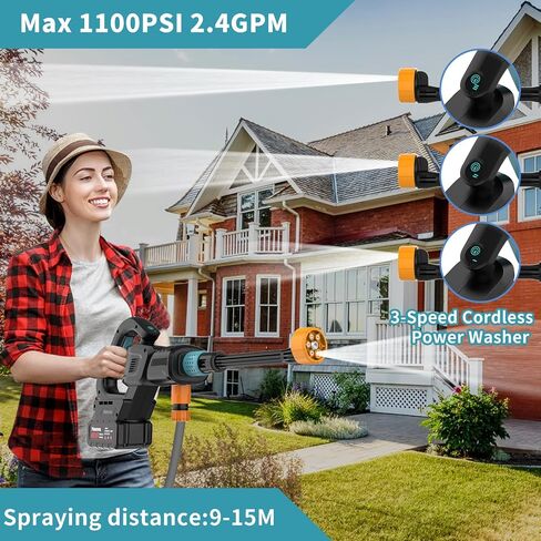 Cordless Pressure Washer, Max 1100 PSI Portable Pressure Washer with 6 Nozzles, Battery Pressure Washer with Bucket, Handheld Power Washer with Hose, Compact Power Washer for Cars/Fences/Siding in Saudi Arabia
