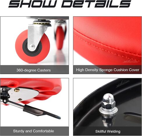 Ruedamann Adjustable 15"-19.5" H Pneumatic Creeper Garage,Holds up to 300 lbs,Shop Seat,Mechanic Stool with Garage Seat,Red in Kuwait