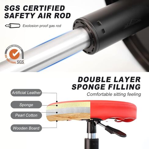 Ruedamann Adjustable 15"-19.5" H Pneumatic Creeper Garage,Holds up to 300 lbs,Shop Seat,Mechanic Stool with Garage Seat,Red in Kuwait