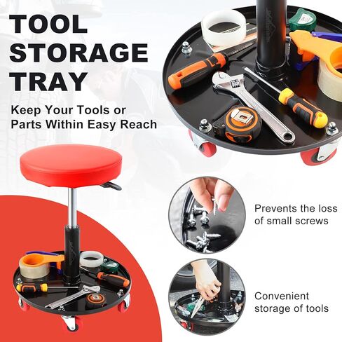 Ruedamann Adjustable 15"-19.5" H Pneumatic Creeper Garage,Holds up to 300 lbs,Shop Seat,Mechanic Stool with Garage Seat,Red in Kuwait