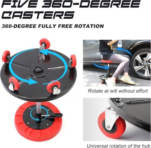 Ruedamann Adjustable 15"-19.5" H Pneumatic Creeper Garage,Holds up to 300 lbs,Shop Seat,Mechanic Stool with Garage Seat,Red in Kuwait