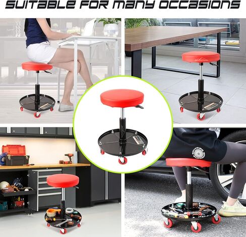 Ruedamann Adjustable 15"-19.5" H Pneumatic Creeper Garage,Holds up to 300 lbs,Shop Seat,Mechanic Stool with Garage Seat,Red in Kuwait