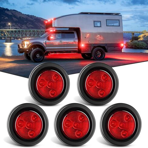 Nilight 10 أجهزة كمبيوتر شخصية مستديرة مقطورة LED علامة التخليص ضوء العنبر الأحمر 4 LED فلوش جبل مع المكونات جروميت ضفيرة سلكية لشاحنة مقطورة RV، 2 سنة الضمان in Kuwait